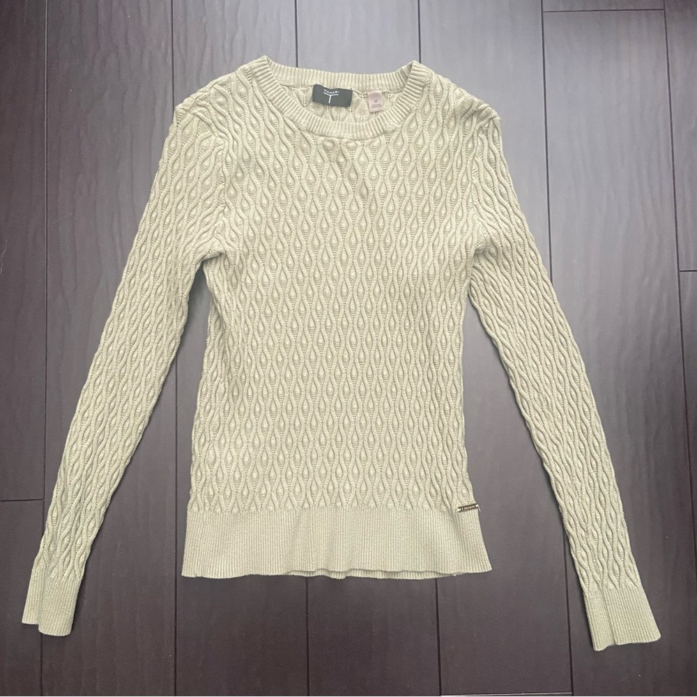 Tahari women’s olive green crew neck sweater size M EUC